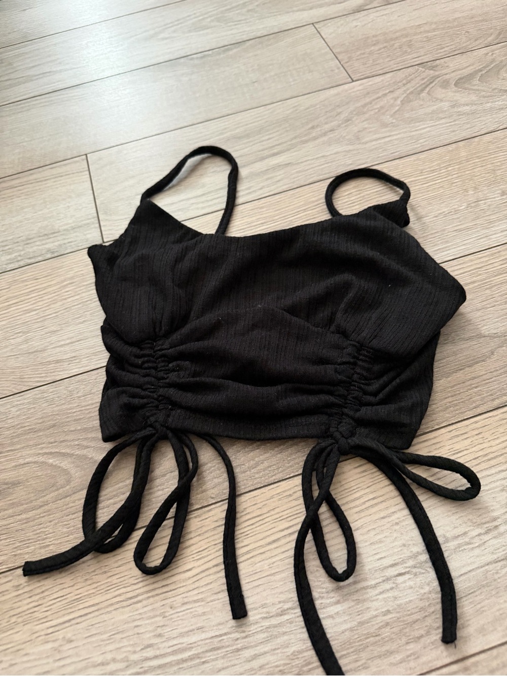 Black Ruched Tie-Hem Crop Tank Top